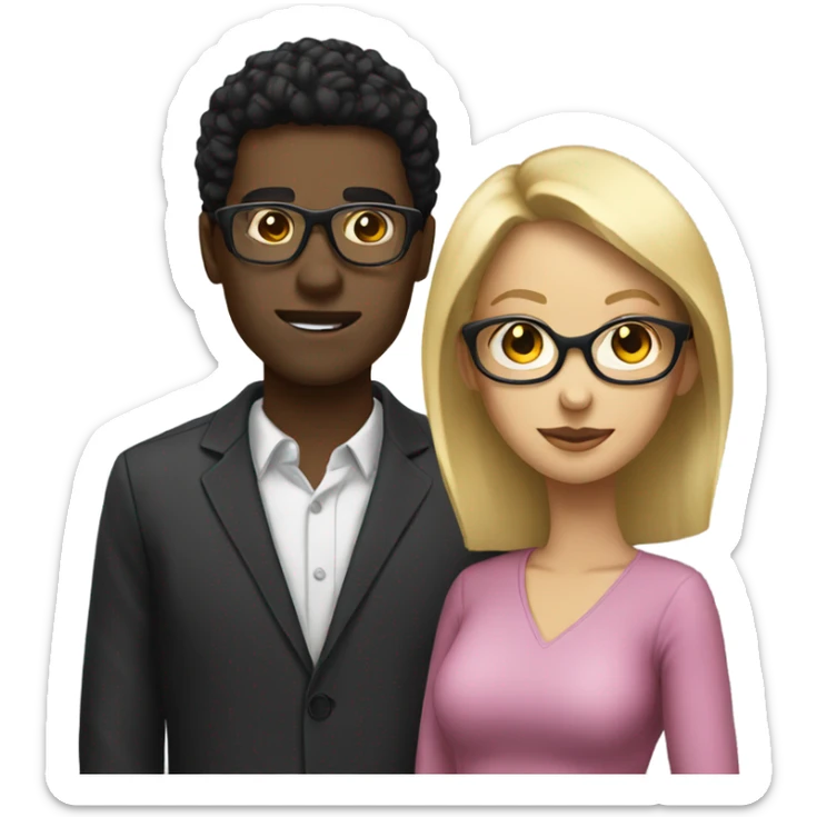 Black man black hair wearing glasses and blonde woman sticker