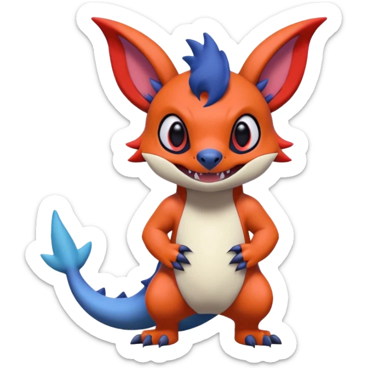 Cute adorable Stitch-Salandit-Noibat-Zangoose-fusion, full body sticker