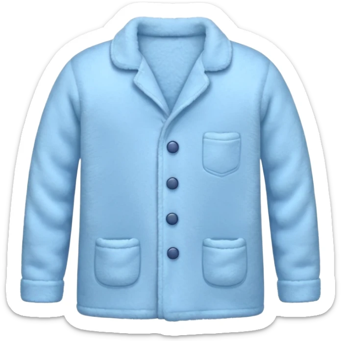 emoji of an isolated cozy pajama top made of fluffy fleece fabric, super soft plush texture, light grey with pastel blue tint, button-down long sleeves, neatly folded flat-lay, no person, no body, no mannequin, warm winter pajama mood, soft shadows sticker