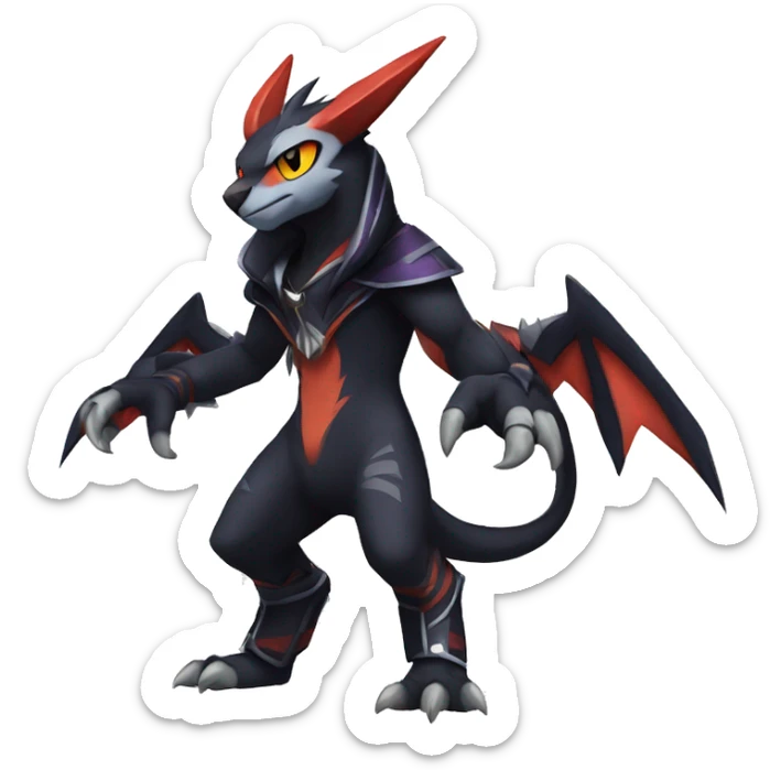 Cool Anthro Black Absol-Noivern-Quilava-Litten-Pokémon with edgy stripes hoodie spiked collar punk Full Body sticker