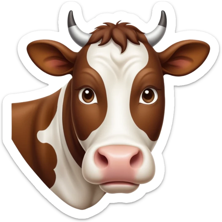 cinematic-noble-brown-and-white-cow-portrait-emoji,-poised-and-regal,-with-a-large,-sturdy-build-and-a-beautifully-patterned-hide-of-rich-brown-accented-by-crisp-white-patches,-deep-set-soulful-brown-eyes,-simplified-yet-sharp-and-sophisticated sticker