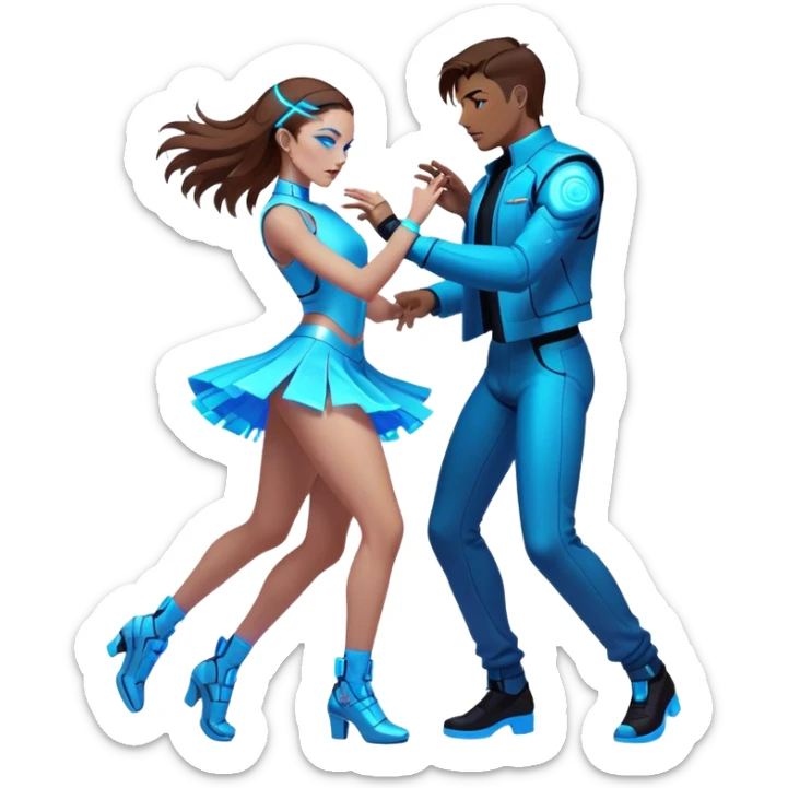 Neon cyberpunk style 
girl with brown hair and blue eyes dance with man sticker