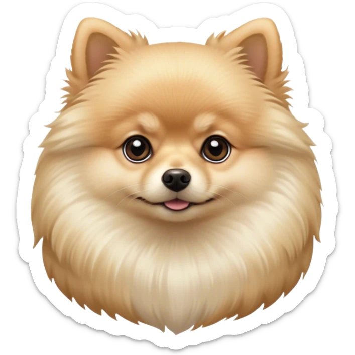 Cinematic Noble Cream Pomeranian Portrait Emoji, Poised and regal, with a compact, fluffy build and a pristine, well-groomed cream Fur, deep-set soulful dark eyes, Simplified yet sharp and sophisticated features, highly detailed, glowing with a soft, dignified glow, high shine, intelligent and spirited, stylized with an air of elegance, focused and attentive, soft glowing outline, capturing the essence of a watchful and confident companion, so majestic it feels as though it could prance out of the screen with effortless authority! sticker