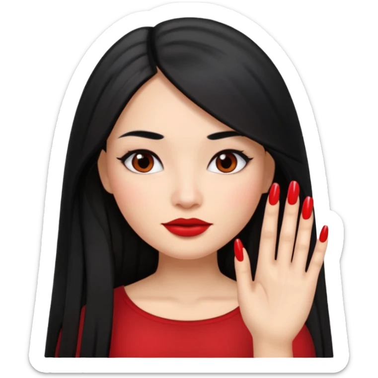 latina girl with straight long hair thats black memoji with nail no lipstick sticker