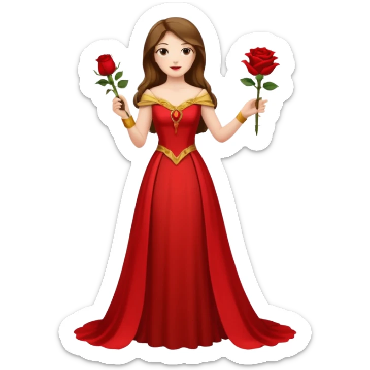 woman opera singer singing with long brown hair and golden dress, entire body, withou microfone, with a rose in right hand sticker
