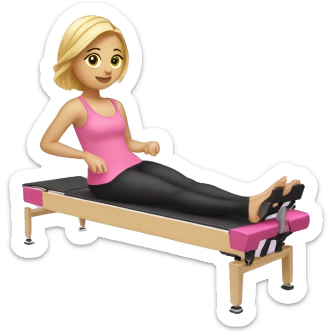 Blonde hair pink clothes girl on Pilates reformer  sticker
