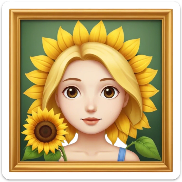 realistic portrait of a girl with sunflower framed face  sticker