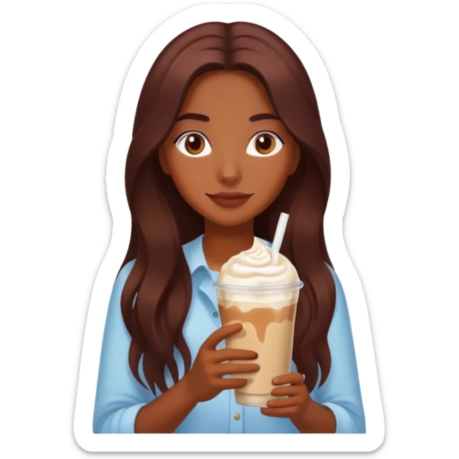 Burgundy long haired tanned girl with iced latte sticker