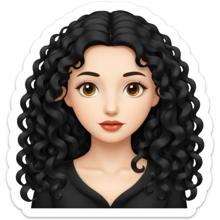 persona mujer con piel clara y rizos suaves color negro y largos  y sin volumen sticker