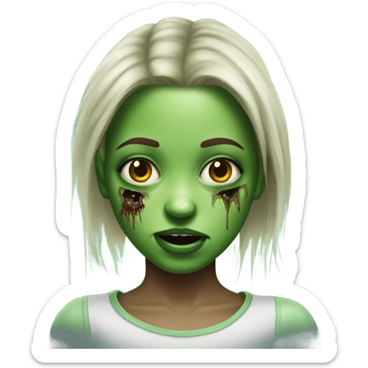 realistic portrait of girl put the same image but with the theme green zombie sticker