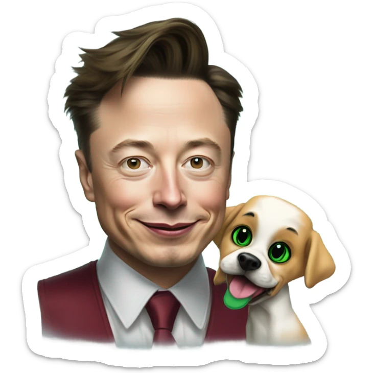 elon musk with a clown face and green nose with a dollar sign on it and puppy dog tongue and ears like an egirl sticker