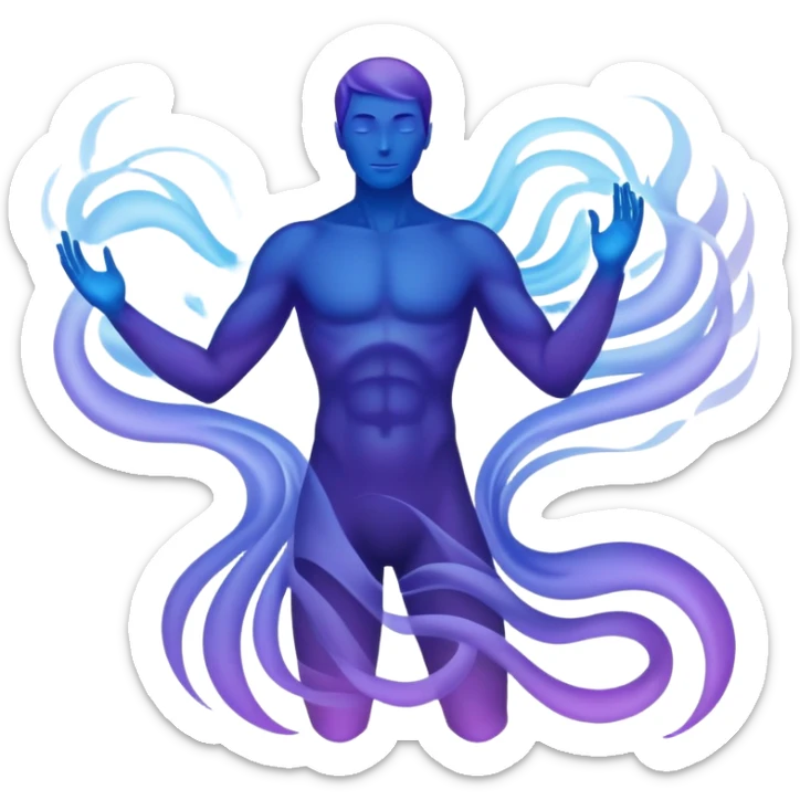 Male silhouette composed of ethereal flowing energy waves, abstract style aura forming the shape of a man, no facial features sticker