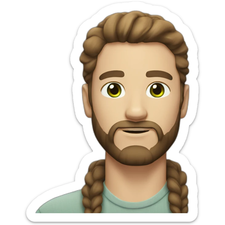 white man with brown middle parting hair and full beard and green/gray eyes sticker