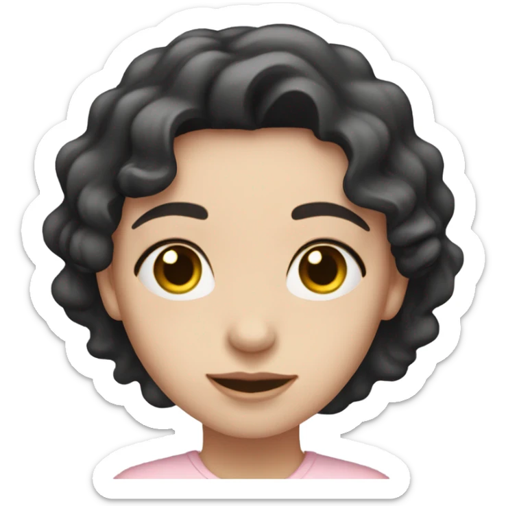 girl with pale skin and black wavy hair wearing a light pink shirt sticker