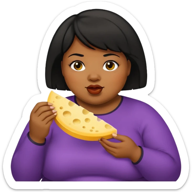 Fat black woman with short hair eating cheese. Shorter hair sticker