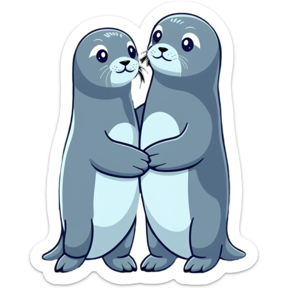 funny fur seal in the arms of a young girl who is standing next to her boyfriend sticker