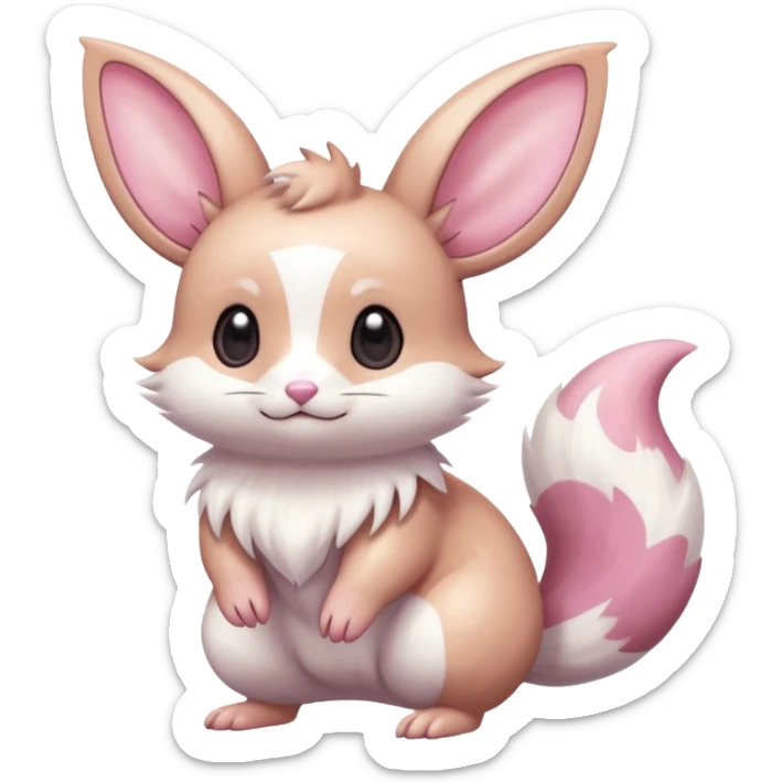 Kawaii Shiny Colorful Pastel Albino Minccino-Furret-Eevee-fusion Full Body sticker