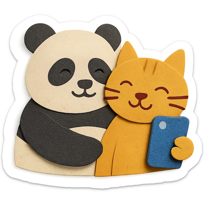 panda and cat taking a selfie together sticker
