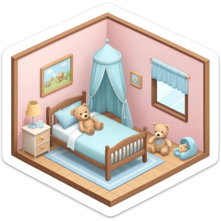 isometric baby room, Cozy baby room with crib and teddy bear sticker