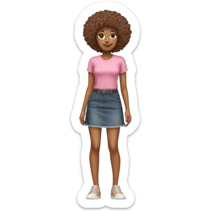 Tan girl with Afro posing full body jean skirt pink shirt sticker