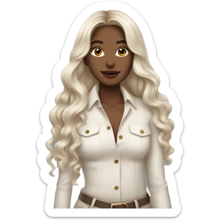 An aesthetic girl photographer, wearing off white classy outfit, her skin tone is light and hair color is ash brown. Hair style is beach waves sticker