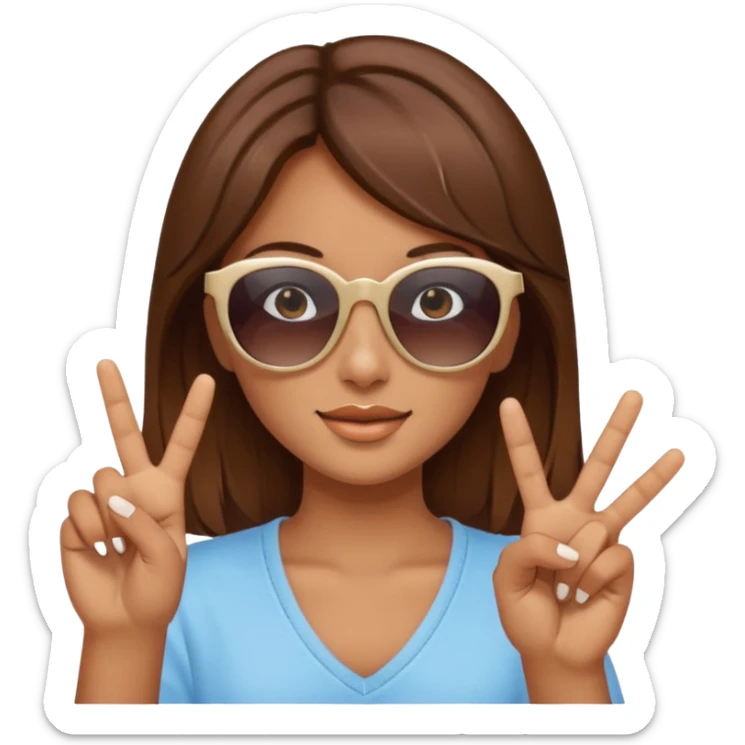 Brown hair girl with sunglasses who makes a peace sign with her fingers sticker