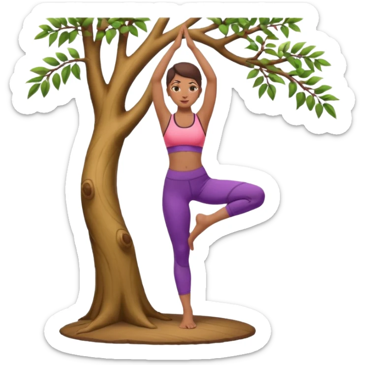 A woman standing in a tree pose (Vrksasana), wearing a sport bra and leggings in color C52975 sticker