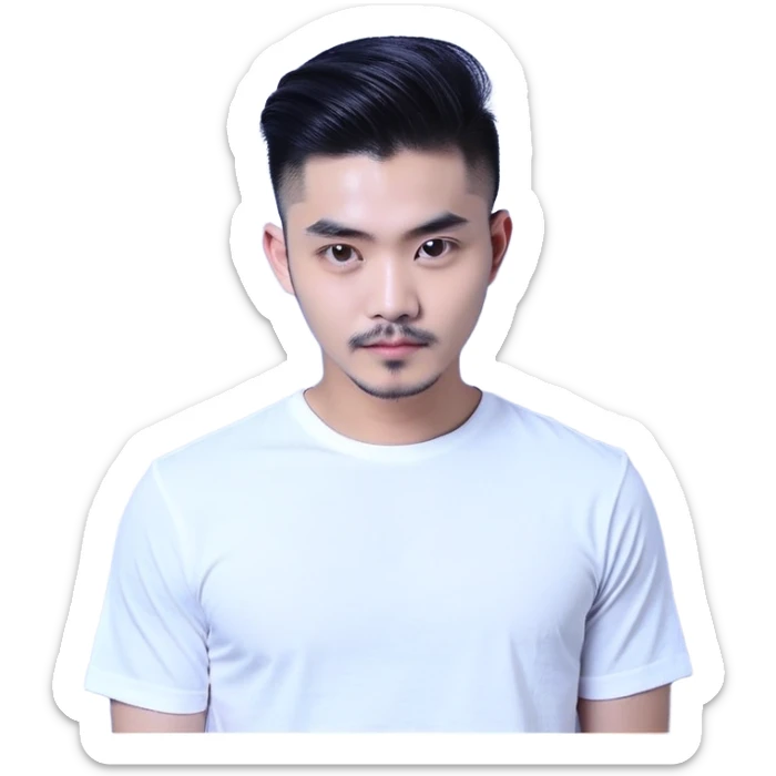 Nam 15 tuổi, da trắng, tóc under cut màu xanh lá cây vuốt ngược ra sau, mắt đen, áo khoác da màu cam , bên trong mặc áo cộc tay màu trắng, đeo khuyên tai màu bạc, mặt ngầu sticker