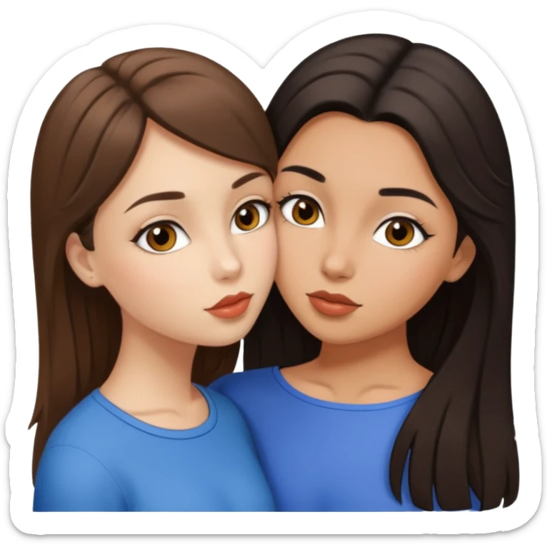 brown haired and brown eyed Ukrainian girl and black haired and white skinned girl are kissing  sticker