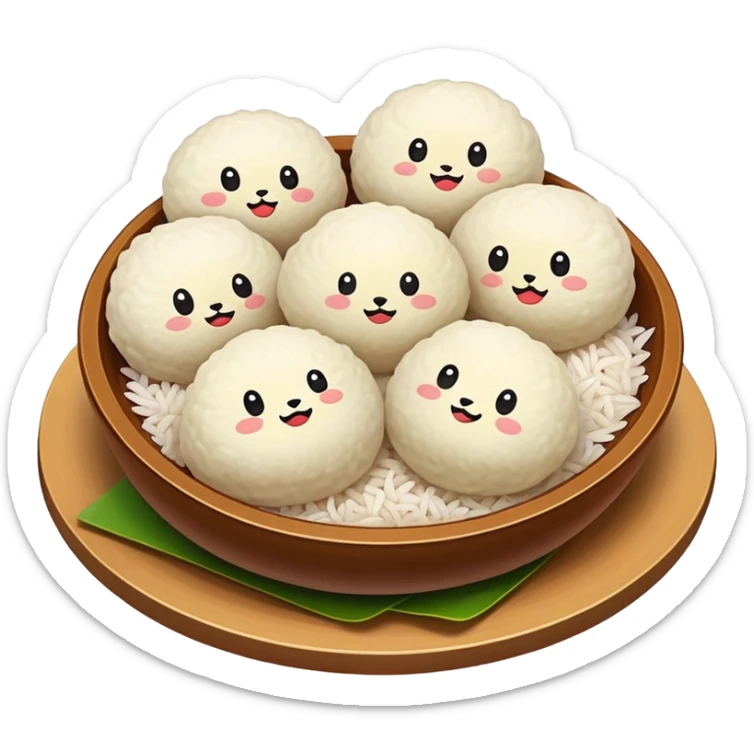 Ningbo rice balls with meat filling, simplified emoji style with bold outlines and bright colors, cartoon style round rice dumplings sticker