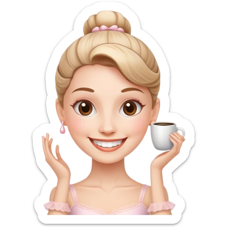 happy ballerina smiling with teeth but head is a coffe mug with a little steam coming out  sticker