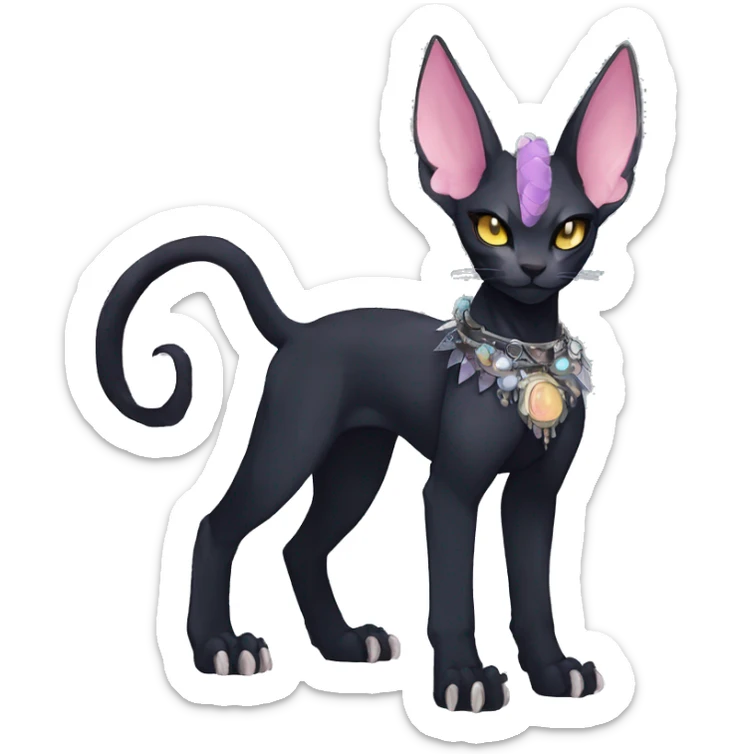cool punk kawaii anime edgy distinguished pretty elegant beautiful fantasy black ethereal nargacuga-Noivern-sphynx-Quiana-Fakemon collar harness jewels full body sticker