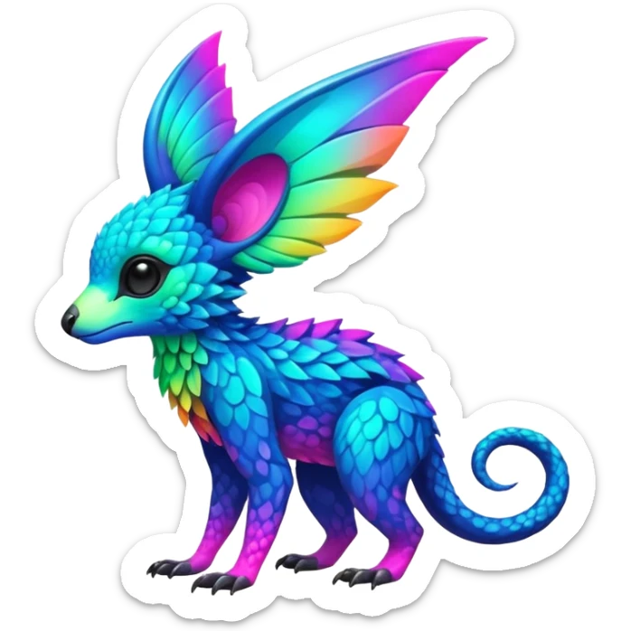Colorful neon-colored tropical exotic shiny beautiful fantasy-Trico-Cacomistle-oncilla-animal-hybrid (full body) sticker