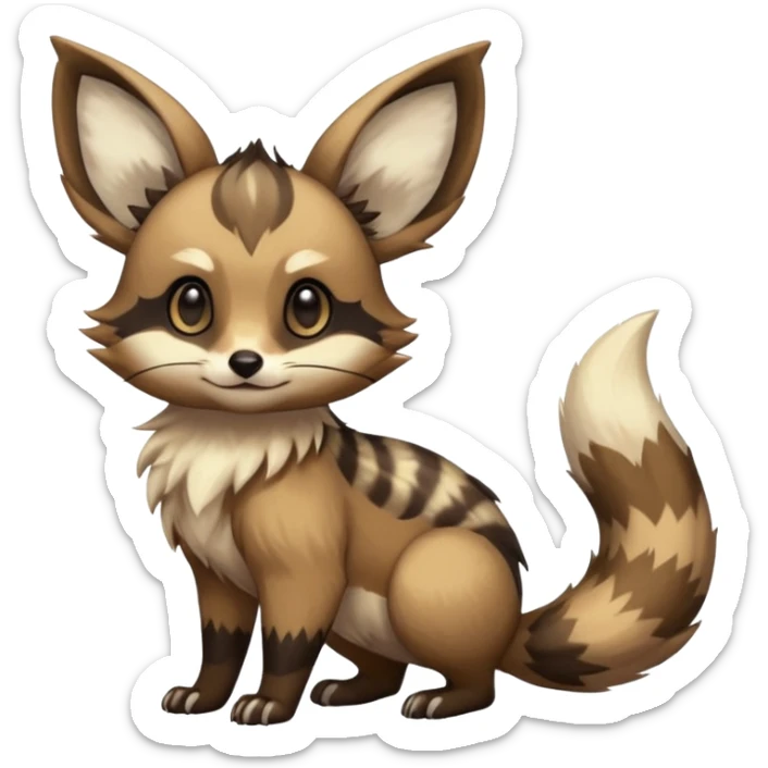 Rare warm-colored exotic cute epic aesthetic colorful Eevee-Civet-species-Fakemon-hybrid-creature, with markings, full body sticker