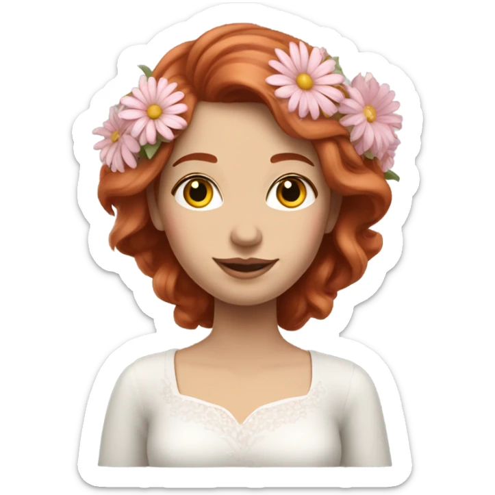 Realistic european woman with long red  hair with pink roses & white daisies in hair sticker