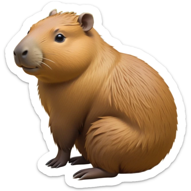 cinematic-capybara-realistic-full-body-on-all-fours-emoji,-plump-and-relaxed-body-soaking-in-the-warm-sun,-short-brown-fur-slightly-ruffled,-head-tilted-dramatically,-calm-expressive-eyes-exuding-serene-wisdom,-simplified-yet-realistic head tilted confidently staring at the camera ina. comical way sticker