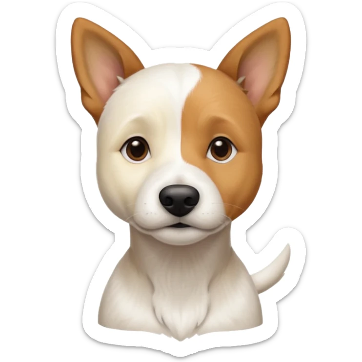 a full body facing front on of a buff white beagle cross jack russell terrier looking dog the size of a kelpie with light brown long ears resting on its face and a light brown patch above one eye and a large snout. the rest of the dog is completely white.  sticker