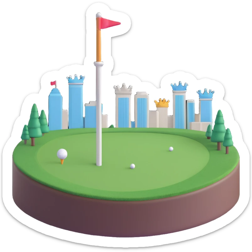 minimalist cool emoji for Queen City Golf Club combining crown golf tee and subtle cityscape, fresh modern look sticker