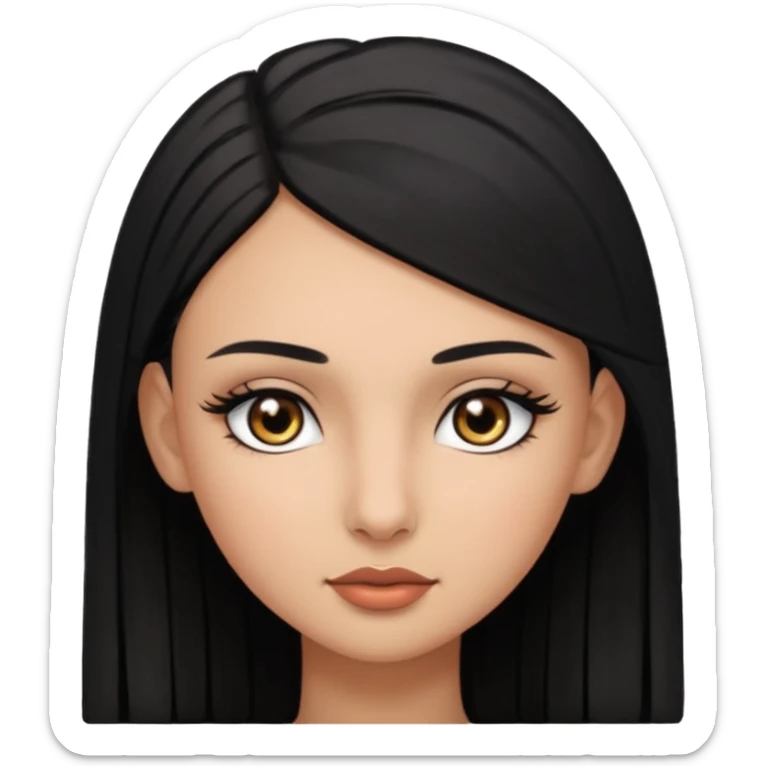 girl with olive skin, brown eyes and shaved head lashes, and long black hair  sticker