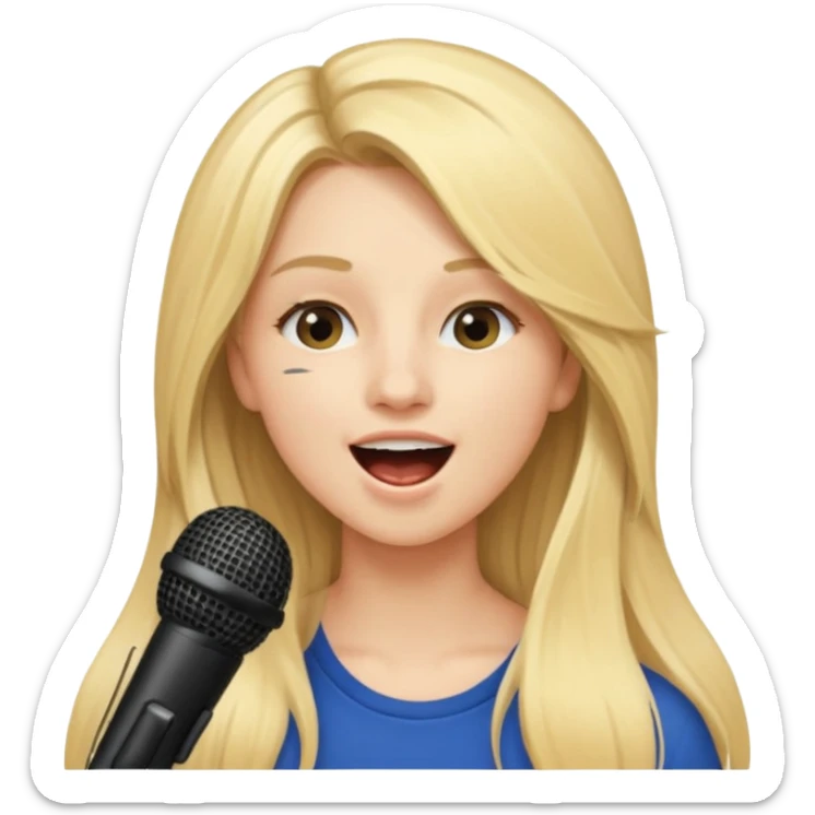 Singer Young woman – long blonde hair, around 20s,  singing into mic sticker