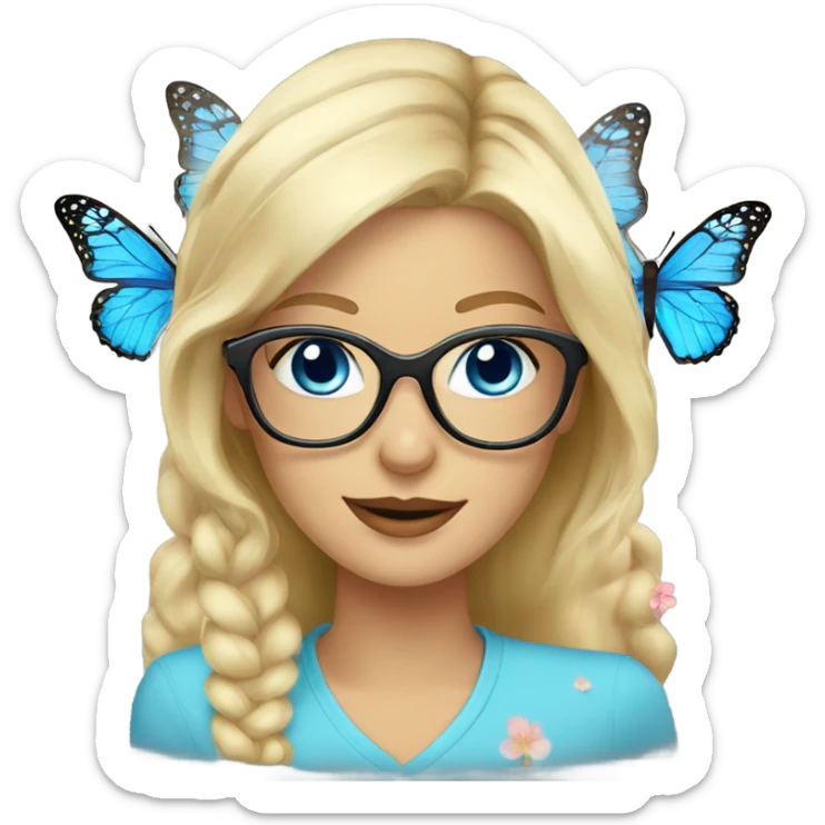 Gorgeous blond lady blue eyes with flowers and butterflies wearing glasses  sticker