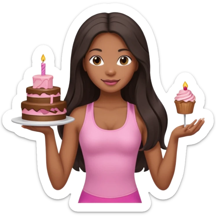 black birthday girl long hair, pink pilates outfit sticker