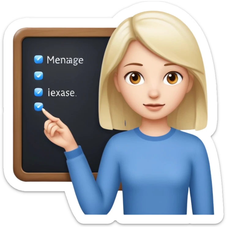 Make an emoji of a girl (no glasses) who is teaching how to use iMessage on a board sticker
