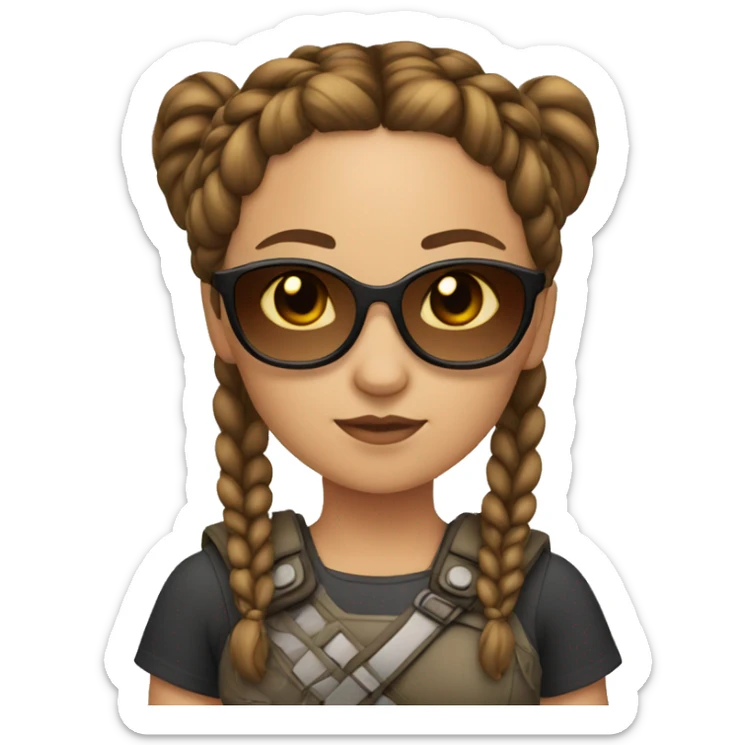 Girl warrior with French braids, brown hair and sunglasses sticker