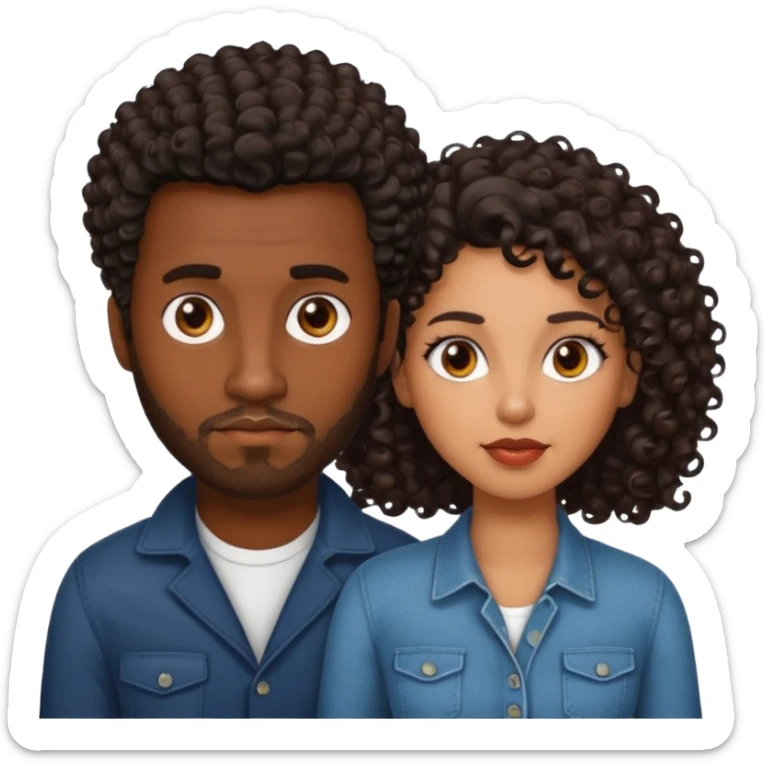 Dark brown skin man with a light beard and a curly   fade haircut with dark brown eyes with a brown skin  Latina woman with dark straight hair  sticker