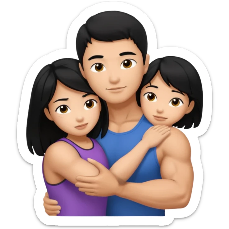 muscle Asian Man black hair hugging girl with black hair sticker