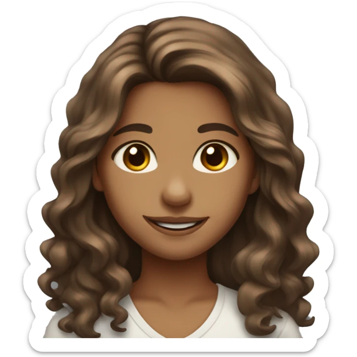 Girl with brown long wavy hair medium skin tone brown eyes smiling sticker