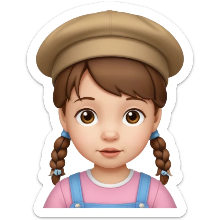 baby girl with brown hair and pigtails with hat sticker