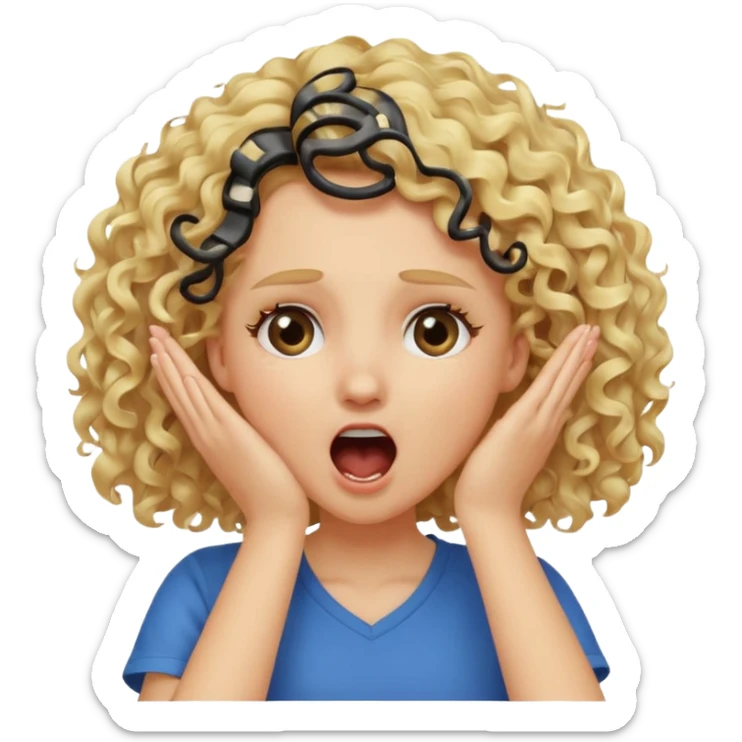 Emoji di ragazza bionda riccia che urla e mette una mano in faccia verso la fronte sticker