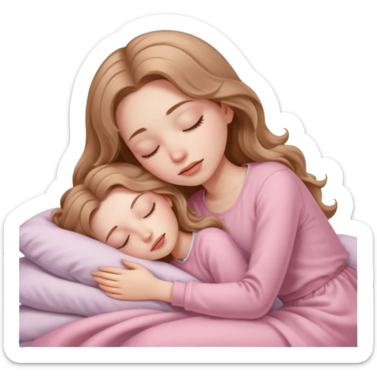 girl with pale skin and long wavy light brown hair in light pink clothes sleeping alone sticker